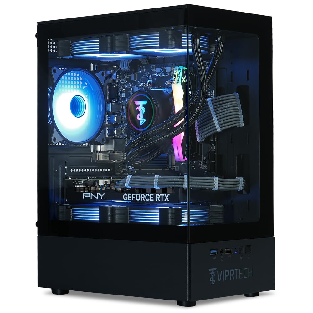 ViprTech Reaper 2.0 Liquid-Cooled PC - AMD Ryzen 7 8700F (5.0Ghz Turbo), GeForce RTX 5060 Ti 16GB, 16GB DDR5, 1TB SSD, Gold Rated PSU, VR-Ready, WiFi, BT, Win 11, Gaming Desktop Computer, Black