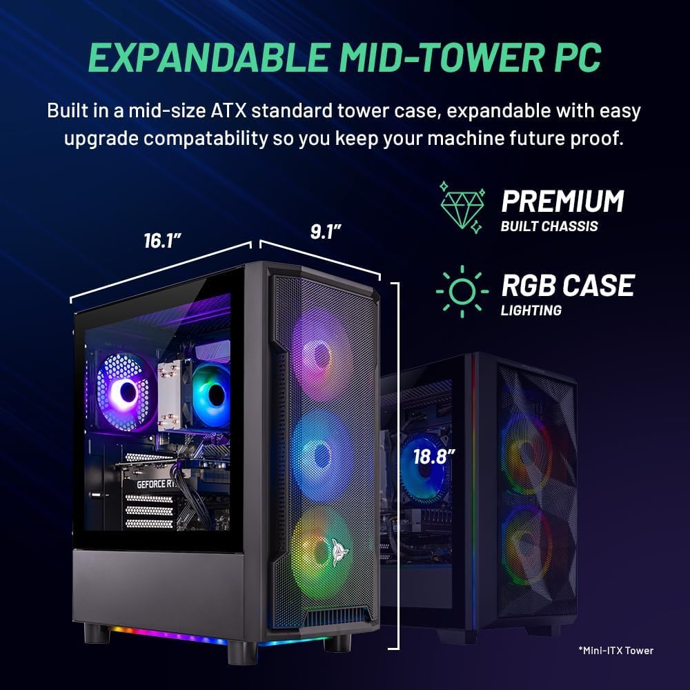 Skytech Gaming Azure 3 Gaming PC, AMD Ryzen 5 5500 3.6GHz, AMD RX 9060 8GB VRAM, 1TB NVMe SSD, 32GB DDR4 RAM 3200, 650W Gold PSU, WI-FI 5, Windows 11, Desktop