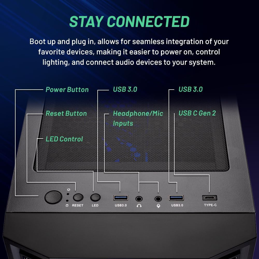 Skytech Gaming Azure 3 Gaming PC, AMD Ryzen 5 5500 3.6GHz, AMD RX 9060 8GB VRAM, 1TB NVMe SSD, 32GB DDR4 RAM 3200, 650W Gold PSU, WI-FI 5, Windows 11, Desktop