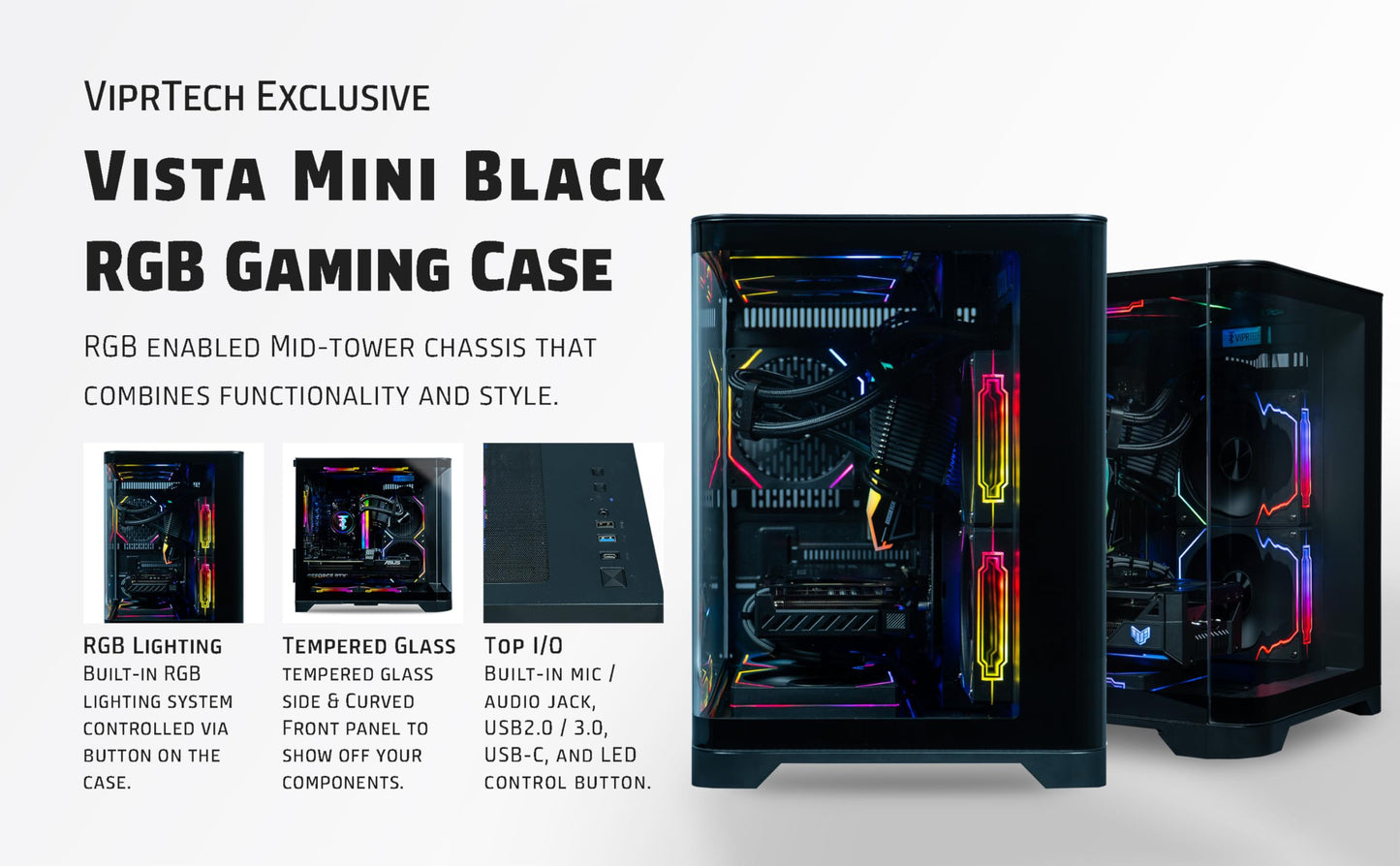 ViprTech Reaper 2.0 Liquid-Cooled PC - AMD Ryzen 7 8700F (5.0Ghz Turbo), GeForce RTX 5060 Ti 16GB, 16GB DDR5, 1TB SSD, Gold Rated PSU, VR-Ready, WiFi, BT, Win 11, Gaming Desktop Computer, Black