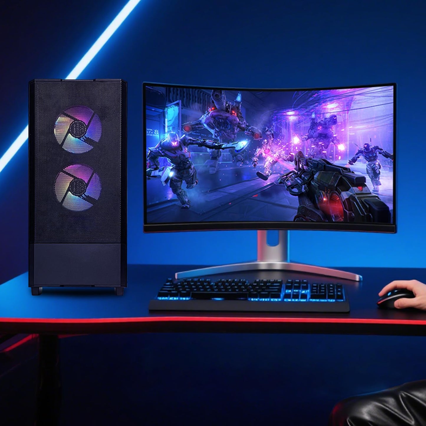 Prebuilt Gaming Desktop PC, AMD Ryzen 5 5500, GeForce RTX 3050 6GB, 16GB DDR4 3200MHz RAM, 1TB NVMe SSD, ARGB Air Cooling, Wi-Fi,Tower Computer for Gaming, Streaming, Editing