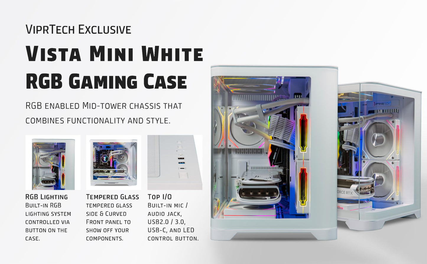 ViprTech Reaper 2.0 Liquid-Cooled PC - AMD Ryzen 7 8700F (5.0Ghz Turbo), GeForce RTX 5060 Ti 16GB, 16GB DDR5, 1TB SSD, Gold Rated PSU, VR-Ready, WiFi, BT, Win 11, Gaming Desktop Computer, Black