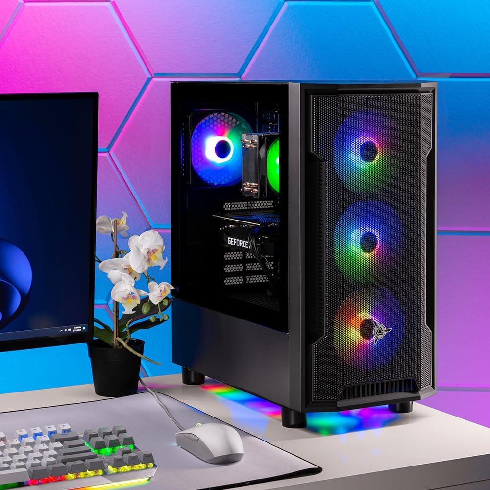 Skytech Gaming Azure 3 Gaming PC, AMD Ryzen 5 5500 3.6GHz, AMD RX 9060 8GB VRAM, 1TB NVMe SSD, 32GB DDR4 RAM 3200, 650W Gold PSU, WI-FI 5, Windows 11, Desktop