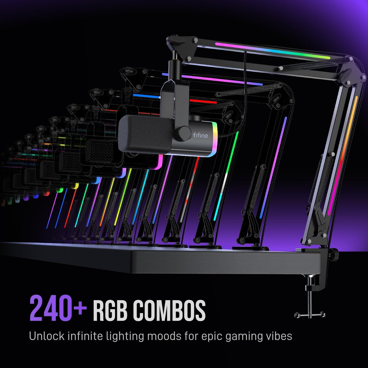 FIFINE Gaming Microphone Kit, XLR/USB Dynamic PC Microphone with Boom Arm for Podcast Recording, RGB Streaming Mic Set, Tap-to-Mute, Mix Control, Headphone Jack-AmpliGame AM8PROT