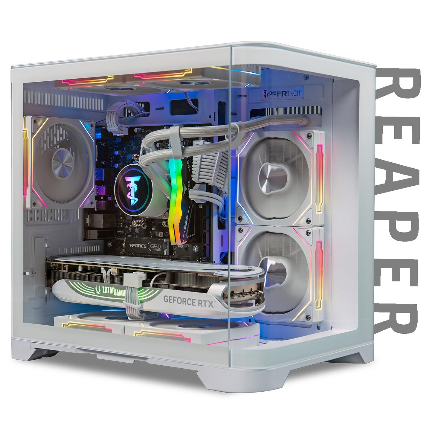 ViprTech Reaper 2.0 Liquid-Cooled PC - AMD Ryzen 7 8700F (5.0Ghz Turbo), GeForce RTX 5060 Ti 16GB, 16GB DDR5, 1TB SSD, Gold Rated PSU, VR-Ready, WiFi, BT, Win 11, Gaming Desktop Computer, Black