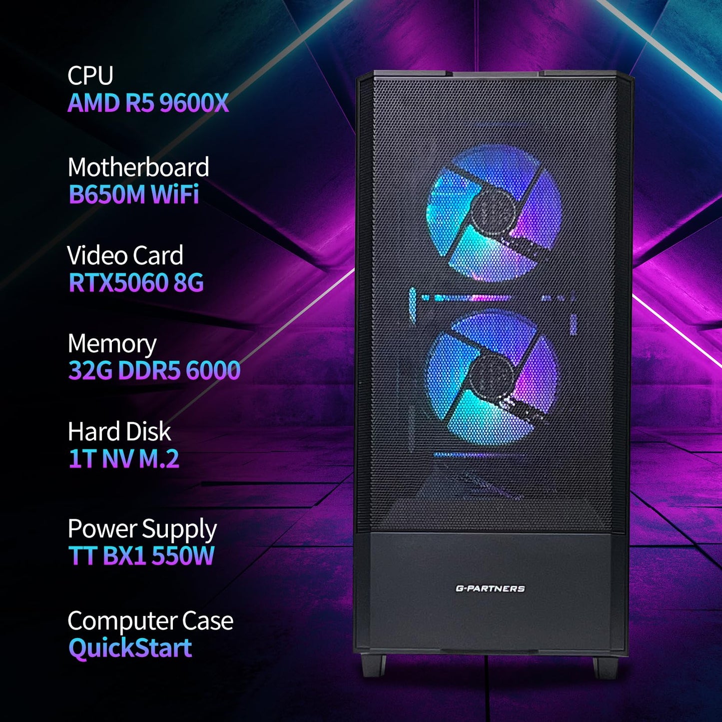 Prebuilt Gaming Desktop PC, AMD Ryzen 5 5500, GeForce RTX 3050 6GB, 16GB DDR4 3200MHz RAM, 1TB NVMe SSD, ARGB Air Cooling, Wi-Fi,Tower Computer for Gaming, Streaming, Editing