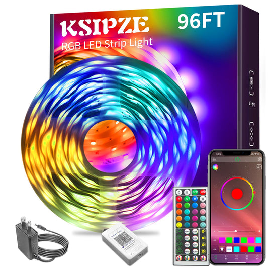 KSIPZE 100ft Led Strip Lights RGB Music Sync Color Changing Led Lights with Smart App Control Remote Led Lights for Bedroom Room Lighting Flexible Home Décor